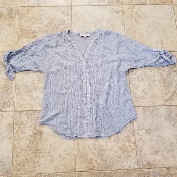 LOFT Tops - LOFT Good Condition Blue &White Stripe Button Down